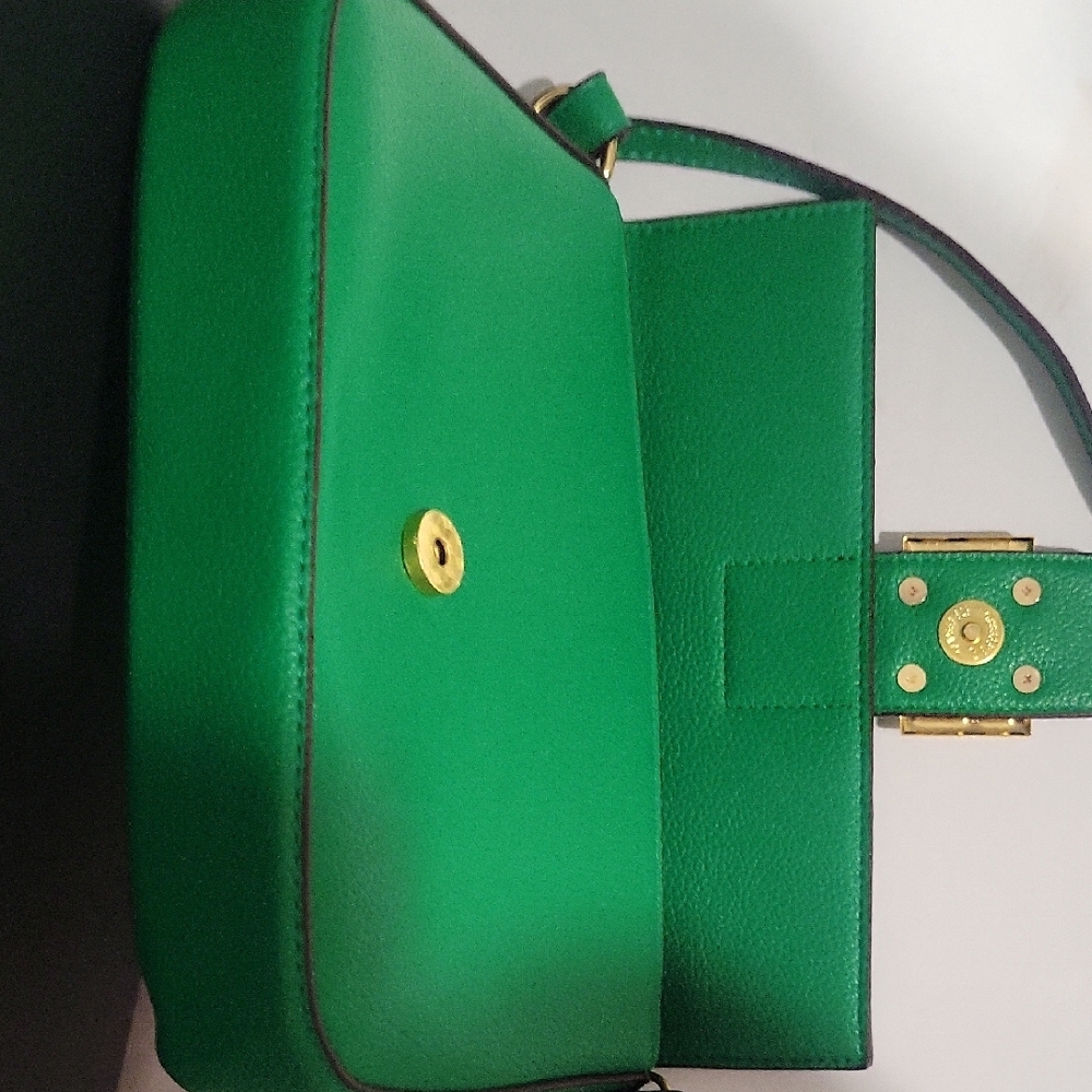 Green Leather Crossbody Bag with Gold Buckle - Picture 5 of 6